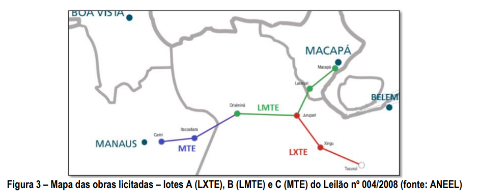 Esquema simplificado das concessões de transmissão que interligam os estados do Amapá, Amazonas e Pará